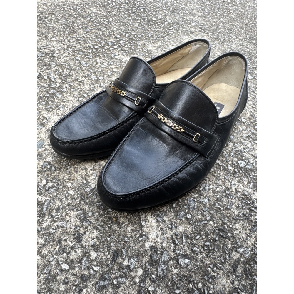 Vintage Bally Switzerland Black Loafers Men's 9.5 EEE Leather Shoes ~ Metal Logo